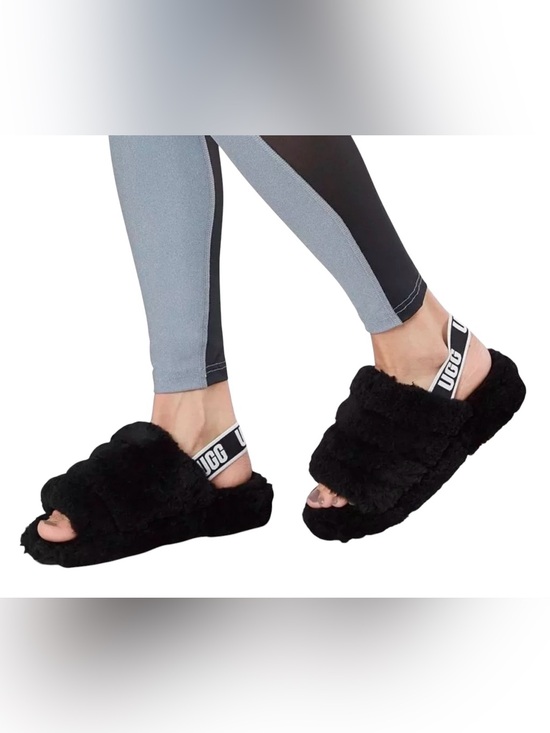 UGG Shoes - Ugg Black Fluff Yeah Slingback Slipper Shoe size 5